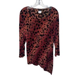 Citiknits Womens Rust Orange Animal Print Asymmetrical Hem Top M Office Business